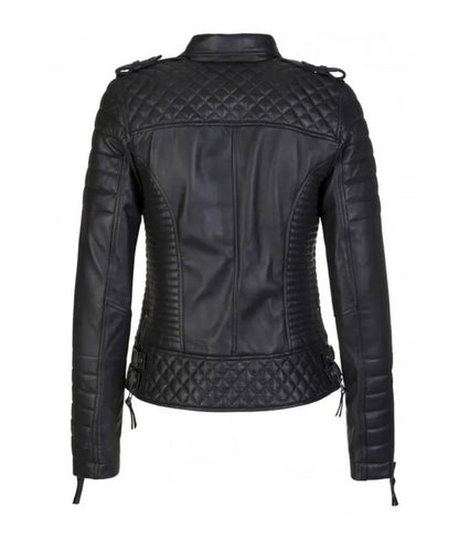 Women's Real Lambskin Black Leather Biker Jacket