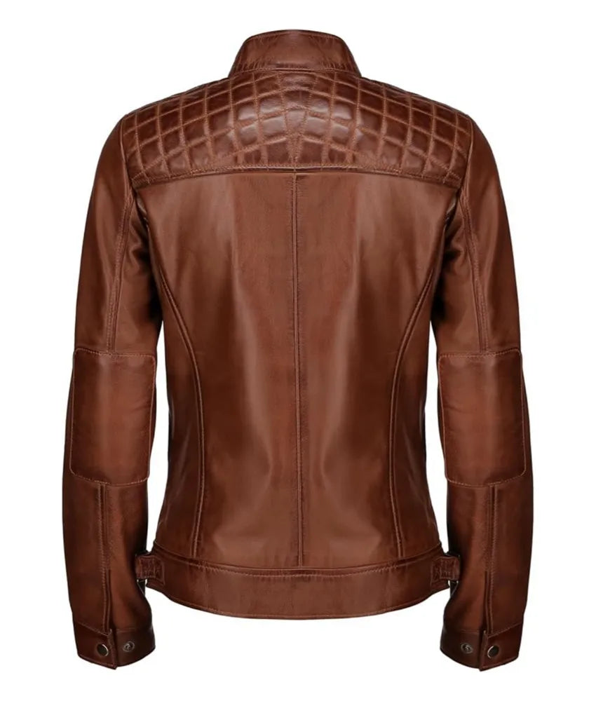 Cafe Racer Leather Jacket - Ladies leather motorcycle jacket