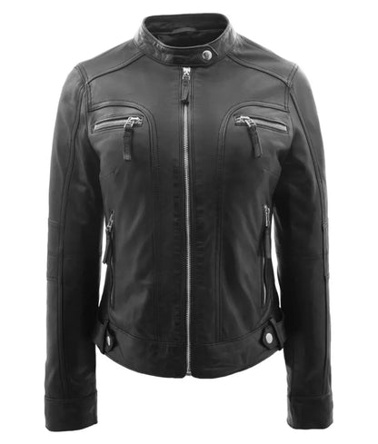 Women's Real Leather Biker Jacket Casual Style Annie Black Leather Jacket