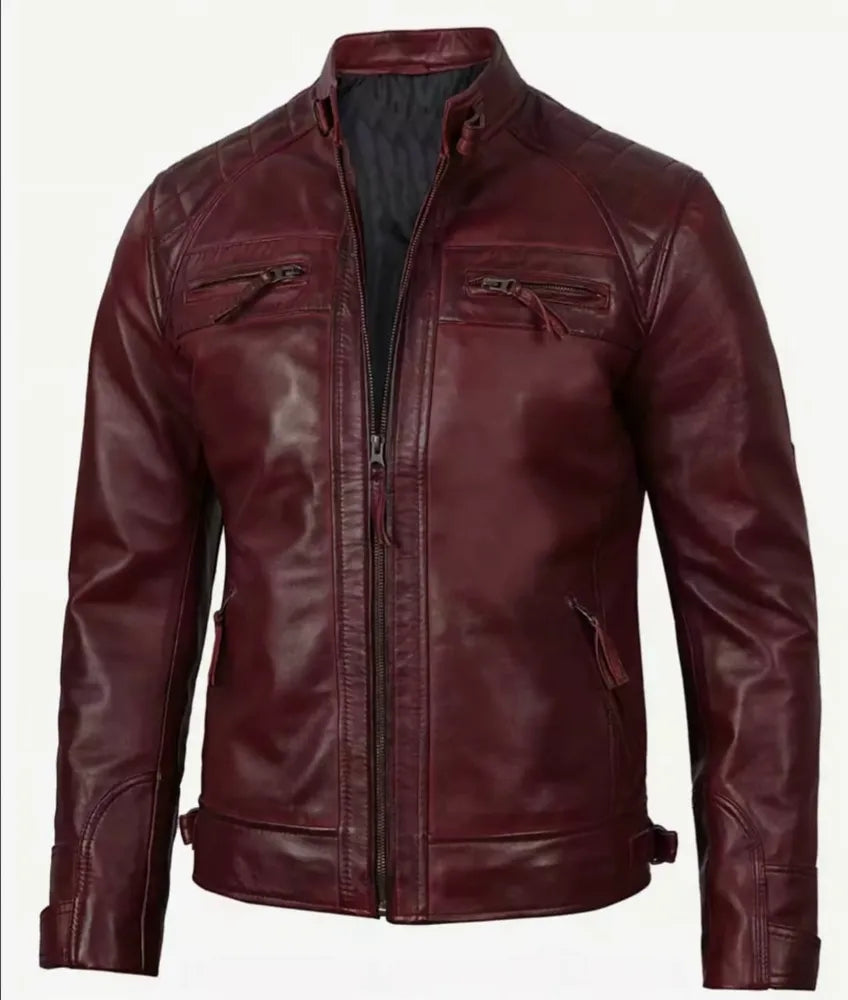 Men's Real Lambskin Leather Jacket - Maroon Leather Jacket