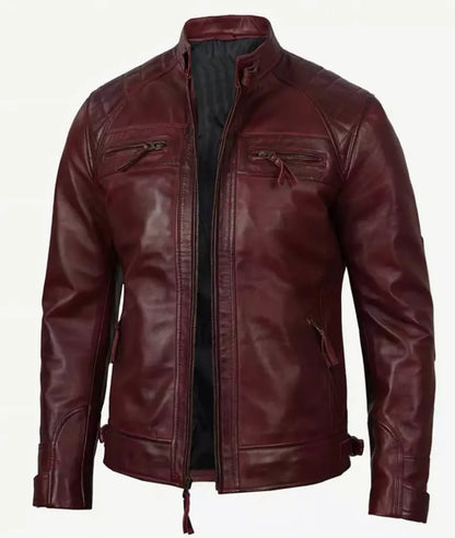 Men's Real Lambskin Leather Jacket - Maroon Leather Jacket