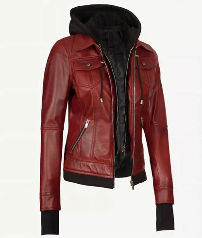 Leather Jacket with Hood - premium leather jackets