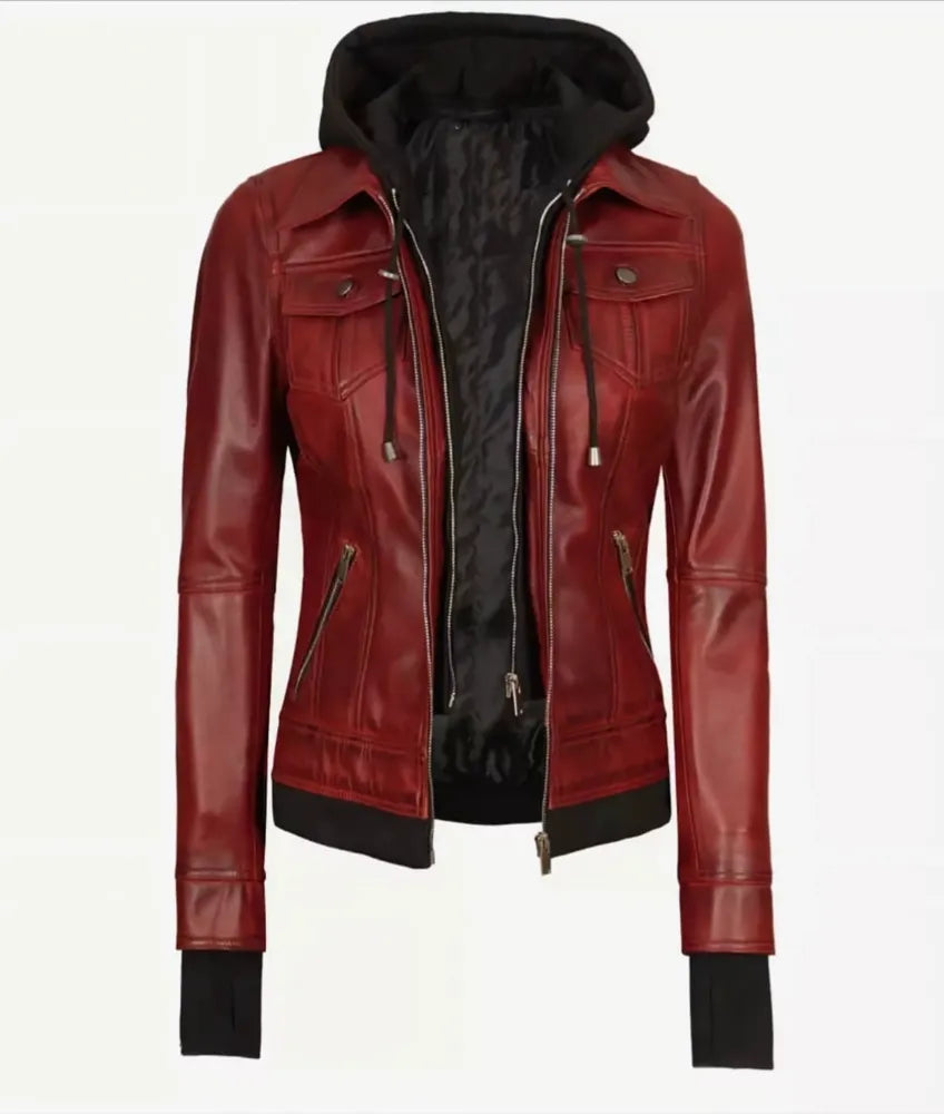 Leather Jacket with Hood - premium leather jackets