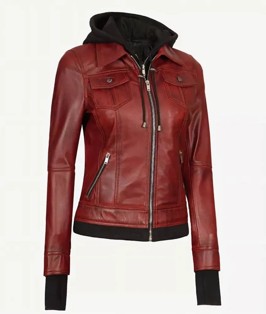 Leather Jacket with Hood - premium leather jackets