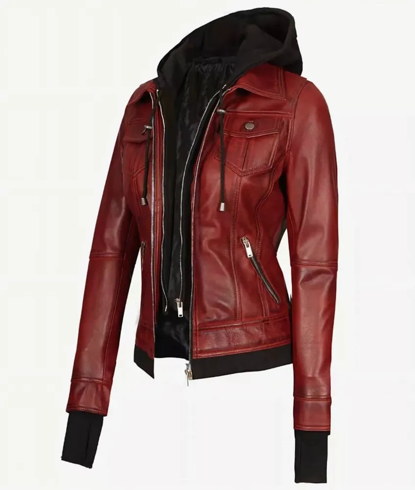 Leather Jacket with Hood - premium leather jackets