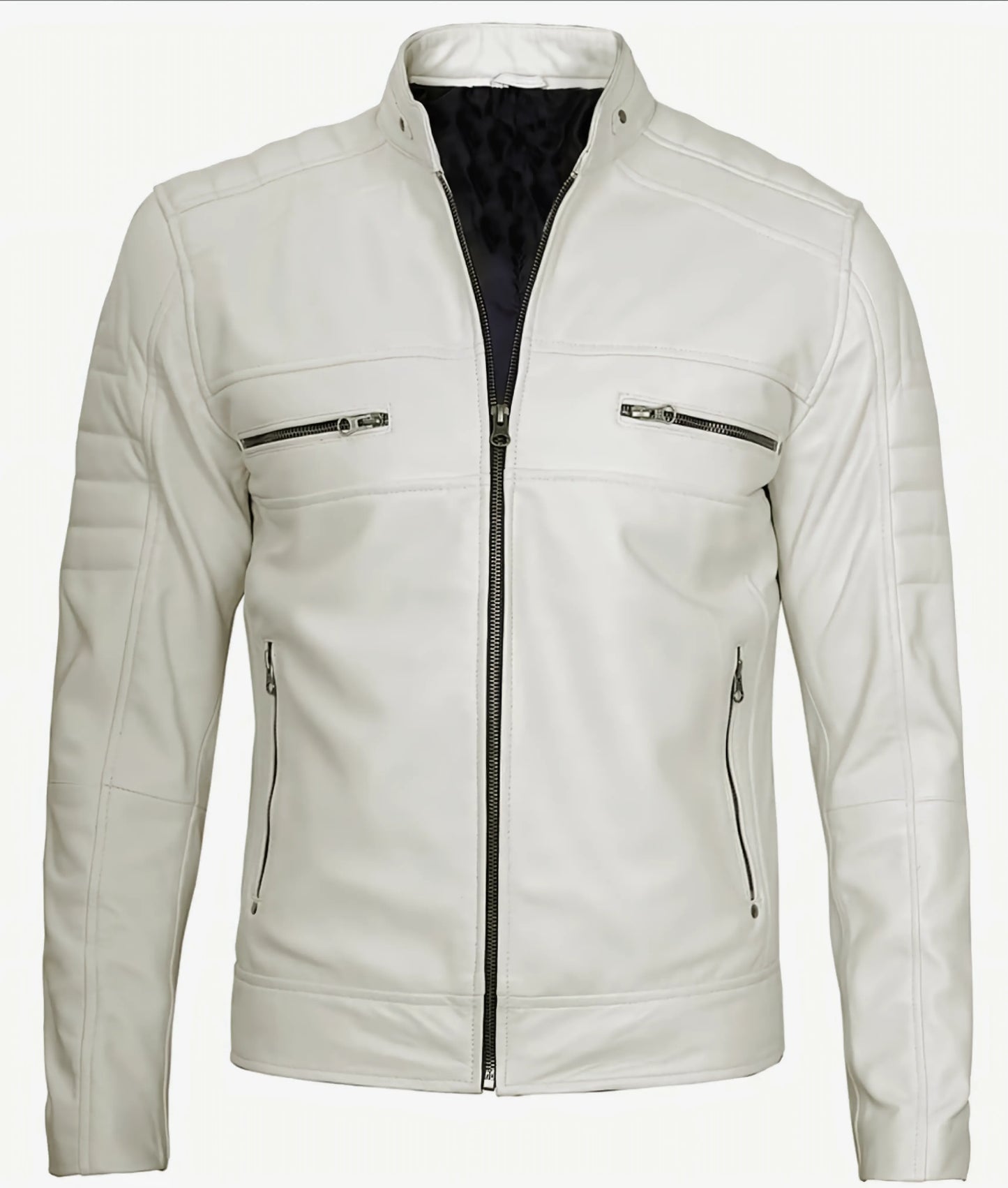 Men's Off White Cafe Racer Leather Jacket