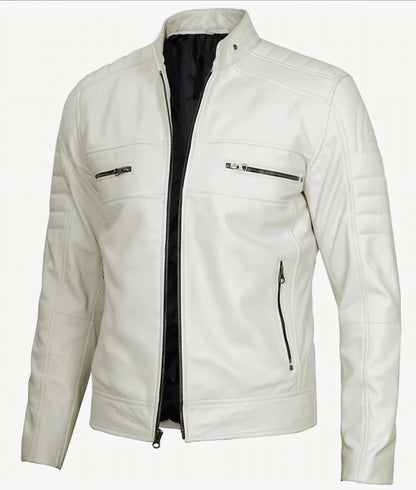 Men's Off White Cafe Racer Leather Jacket