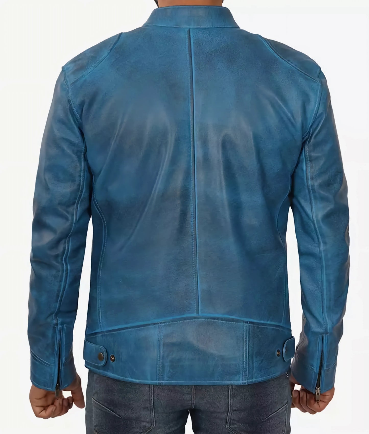 Men's Blue Lambskin Leather jacket - Cafe Racer leather Jacket