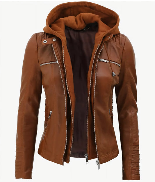 Leather Jacket with Removable Hood - Women's Harley Leather Jacket