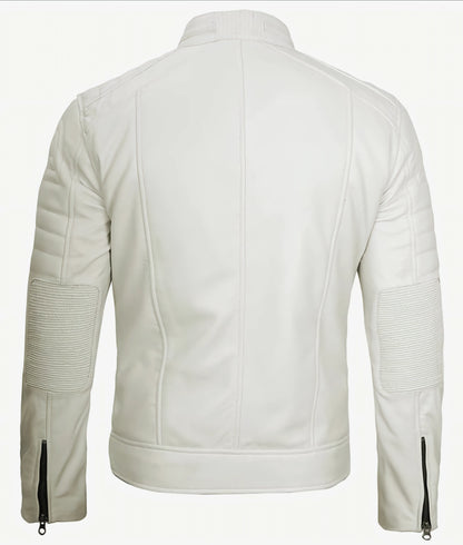 Men's Off White Cafe Racer Leather Jacket