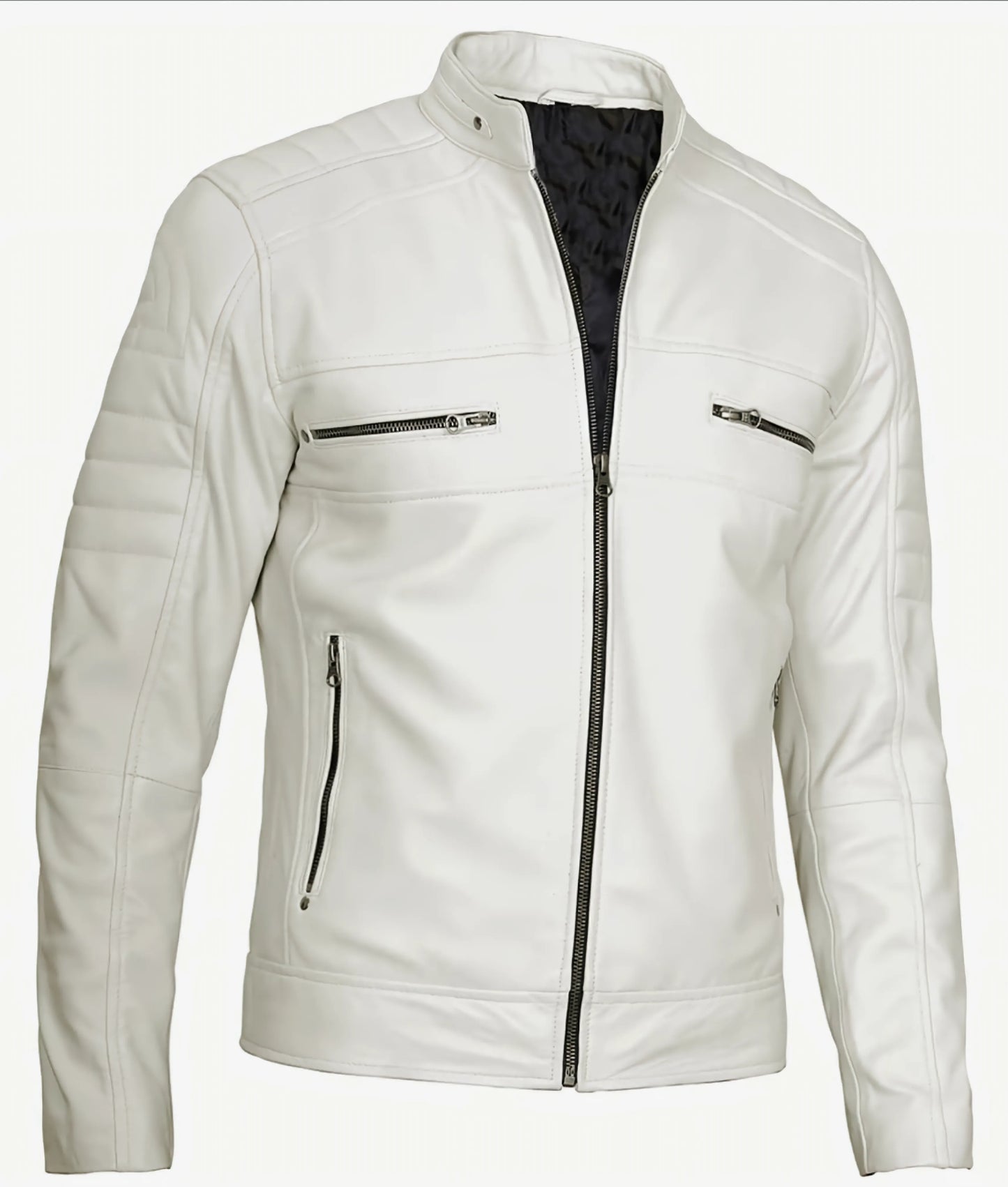 Men's Off White Cafe Racer Leather Jacket