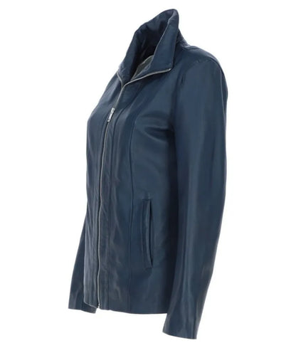 Women's Navy Leather Jacket - Premium Leather