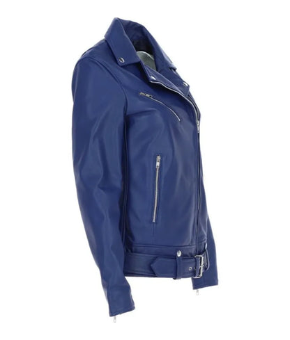 Ladies leather bike jackets -  Blue leather jacket