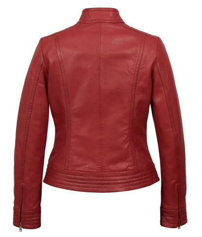 Red leather biker jacket - women's red leather jacket