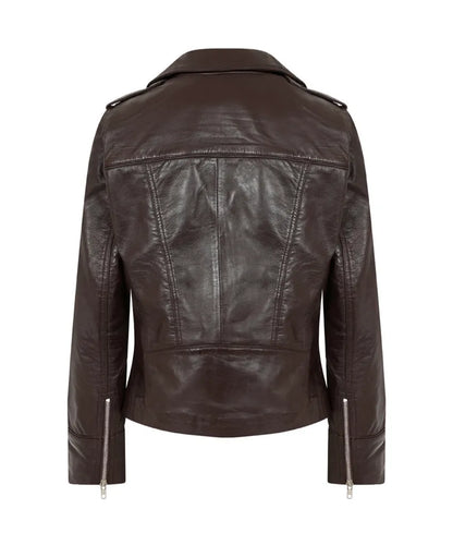 Women's Brown Leather Biker Jacket - Chocolate Brown jacket