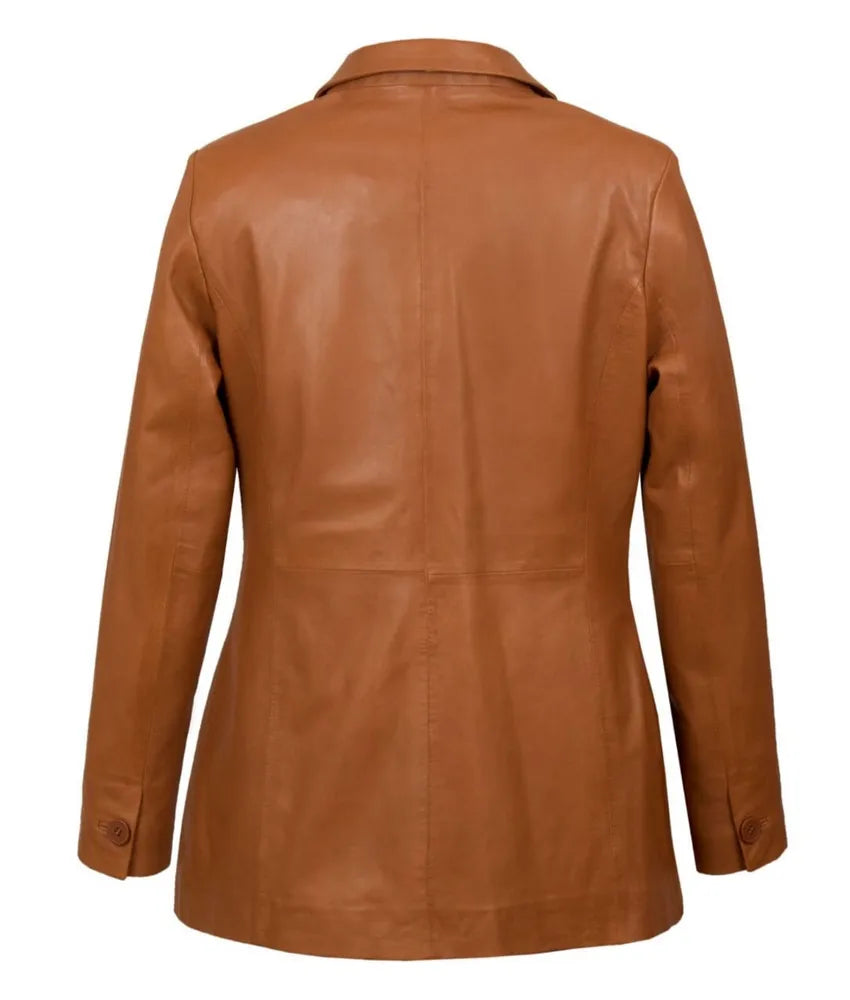 Women's Cognac Fitted blazer jacket leather