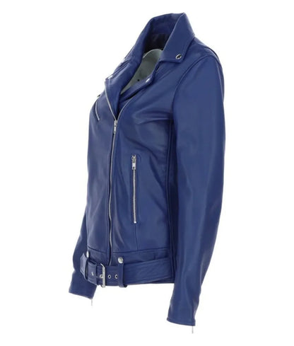 Ladies leather bike jackets -  Blue leather jacket