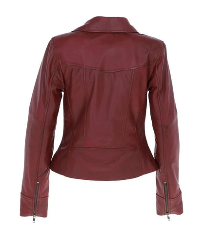 Ladies leather bike jackets - Maroon leather jacket