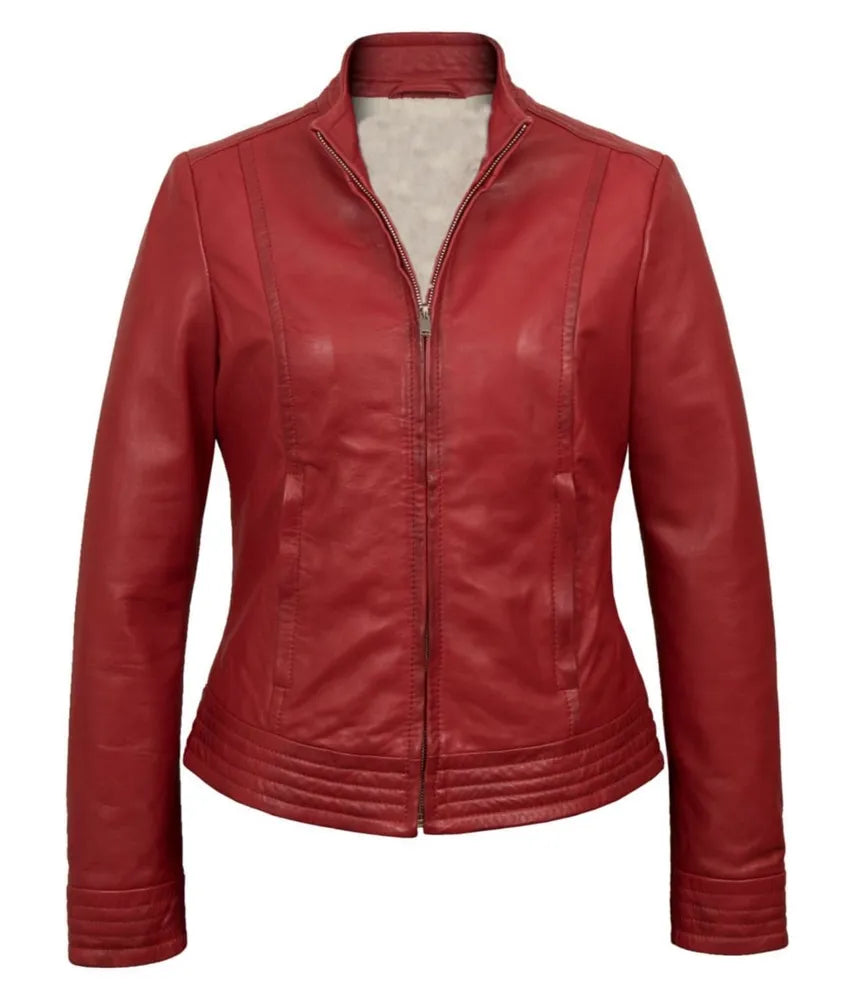 Red leather biker jacket - women's red leather jacket