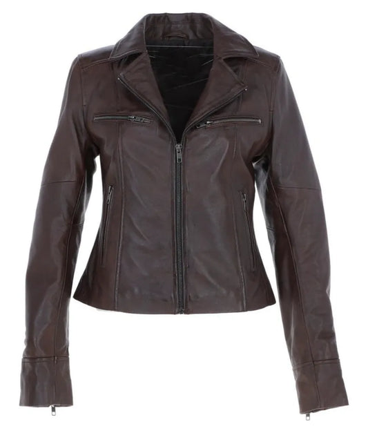 Ladies Leather Biker Jacket - Flight bomber leather jacket