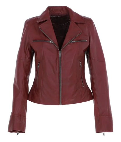 Ladies leather bike jackets - Maroon leather jacket