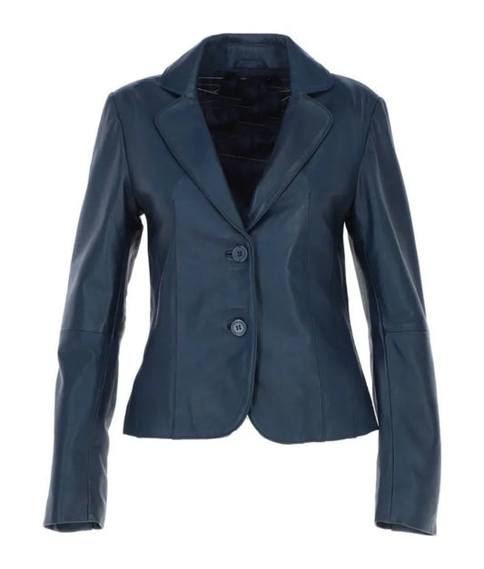 Blazer jacket leather - Navy blue leather jacket women