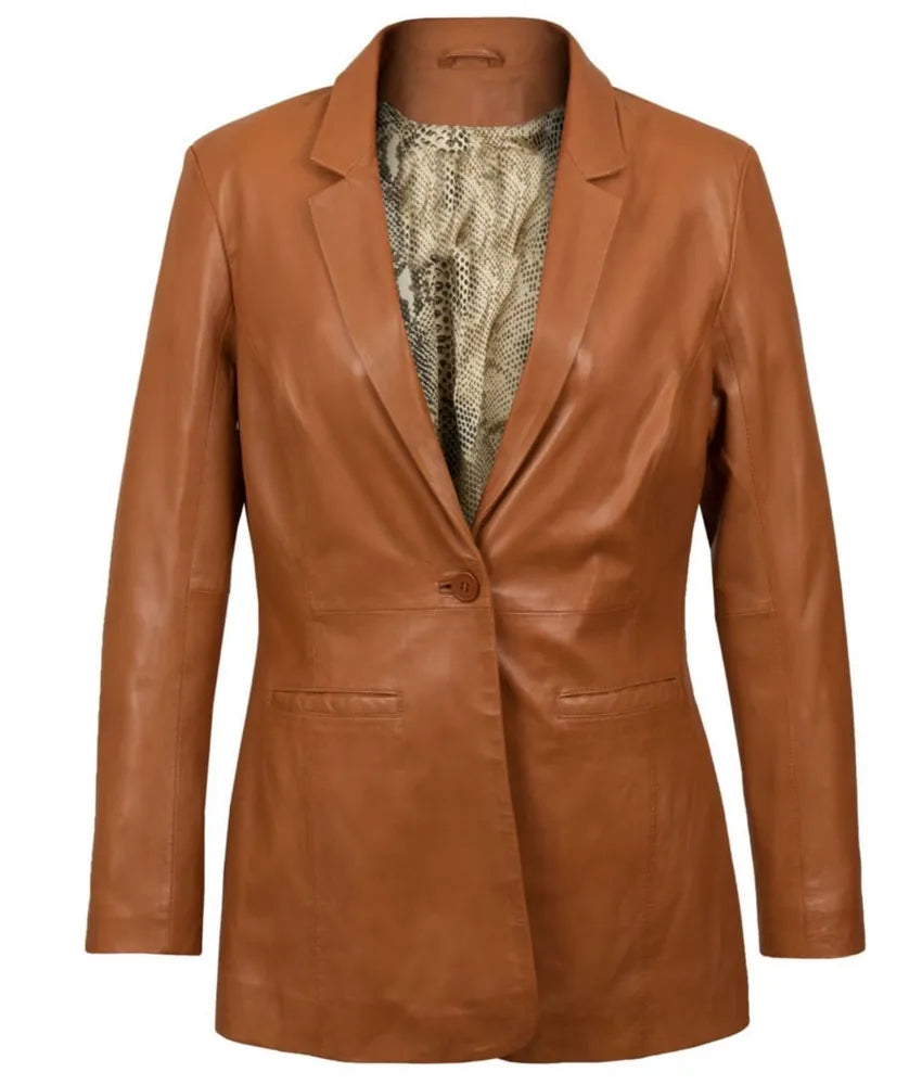 Women's Cognac Fitted blazer jacket leather